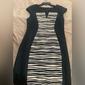 Connected Apparel Black and Cream Striped Dress